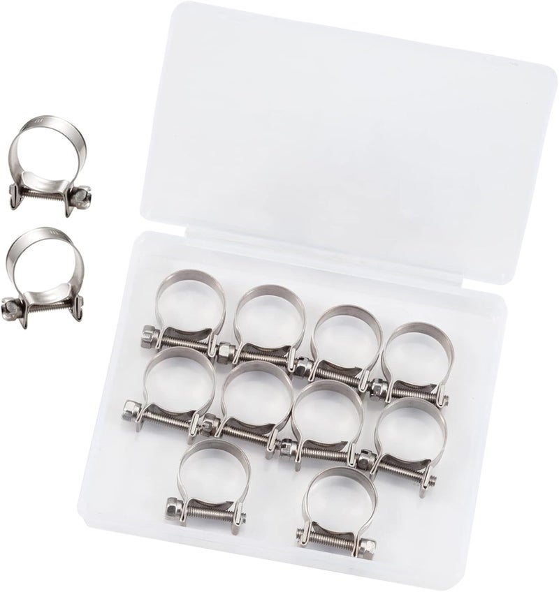 LEONTOOL 10pcs Stainless Steel Mini Fuel Line Pipe Hose Clamp Clip 15-17mm Fuel Injection Line Style Hose Clamp Adjustable Pipe Hose Clip Tube Clamps For Diesel Petrol Pipe (9/16" - 11/16"Dia) - Image 1